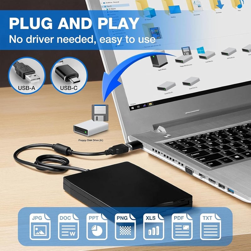Flylin Floppy Disk Reader, 3.5 inch USB External Floppy Drive for PC/Laptop and Desktop, 1.44 MB FDD Portable USB Port Powered Drive for Window 98SE/ME/2000/XP/VISTA/Win7, Not Compatible with Mac - Image 3